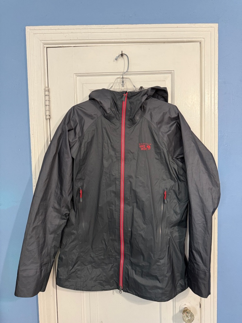 Women’s Mountain Hardwear Grey Hooded Shell Jacket with Pink Zipper Accents